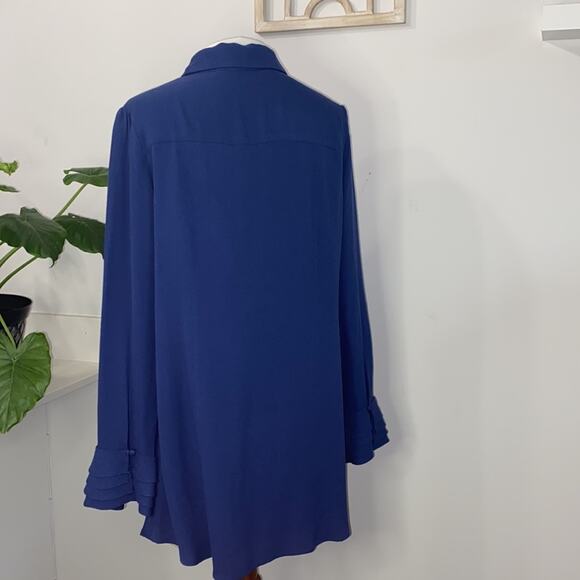 Soft Surroundings Small Cobalt Blue Button Ruffle tapered bell Sleeve Blouse - Picture 4 of 9